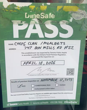 DineSafe inspection certificate