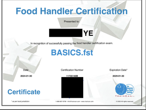 Food handler certificate